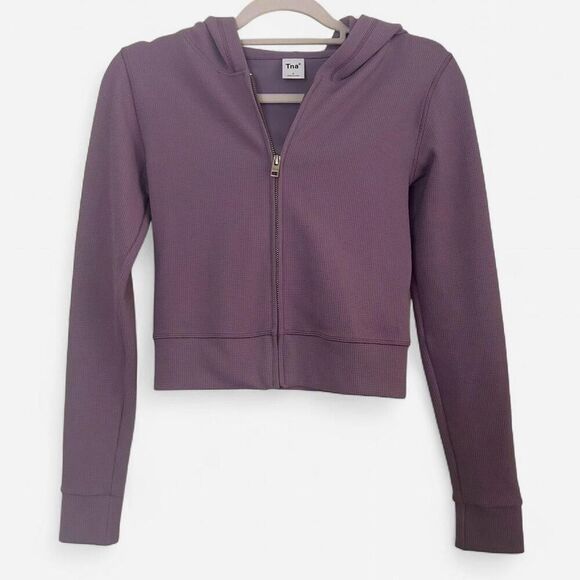 Aritzia TNA Seneca Lilac Waffle Knit Zip-Up Hoodie | Size Small - Picture 3 of 6